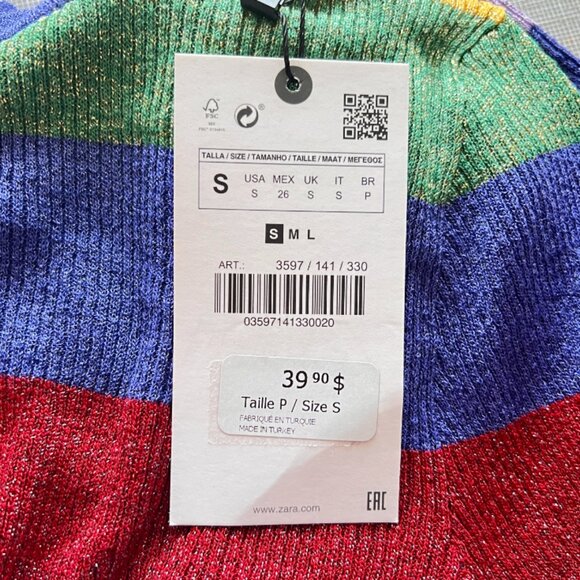 ZARA brand BNWT Long Sleeved top Multicolour Striped shirt w/ metallized fiber S - Picture 5 of 8